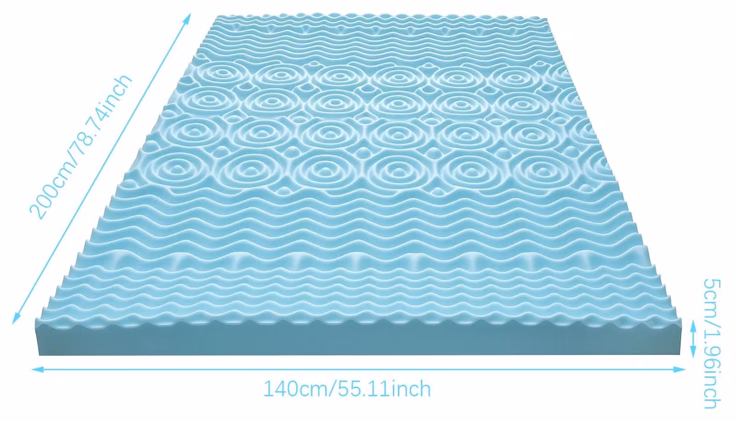 Materasso in memory foam - Sopramaterasso - 140 x 200 x 5 cm - Gel rinfrescante - Copertura rimovibile - Design ergonomico a 5 zone - Allevia la pressione - Traspirante