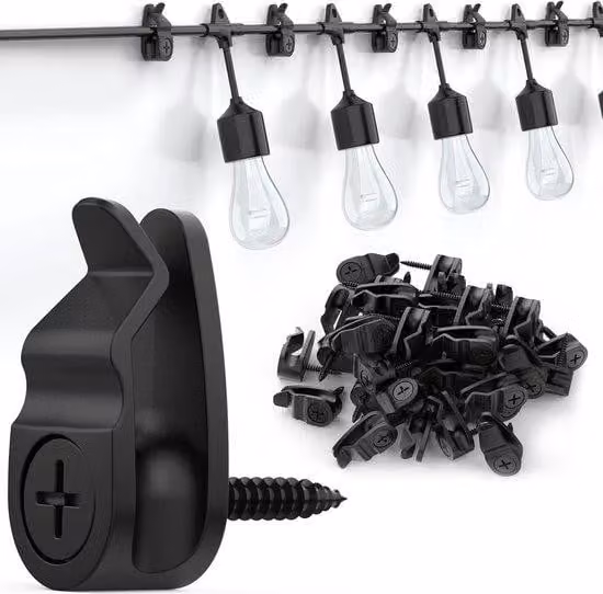 Clip per illuminazione esterna, supporti per cavi resistenti alle intemperie per appendere cavi luminosi, decorazioni per le feste - nero, confezione da 32 pezzi