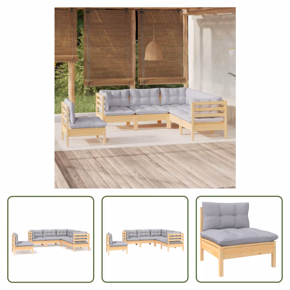 The Living Store Set da giardino 5 pezzi con cuscini grigi in legno di pino