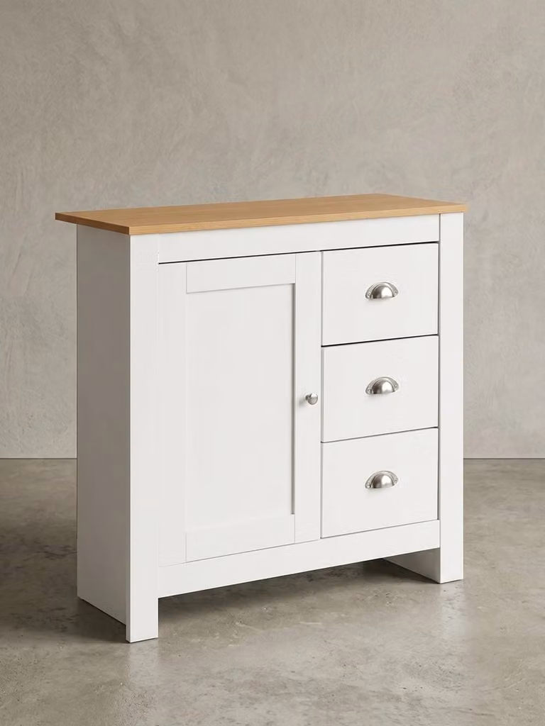 Moderna cassettiera, finitura rovere, 3 cassetti, 2 ante. 79x35x81 cm | Kadima Design
