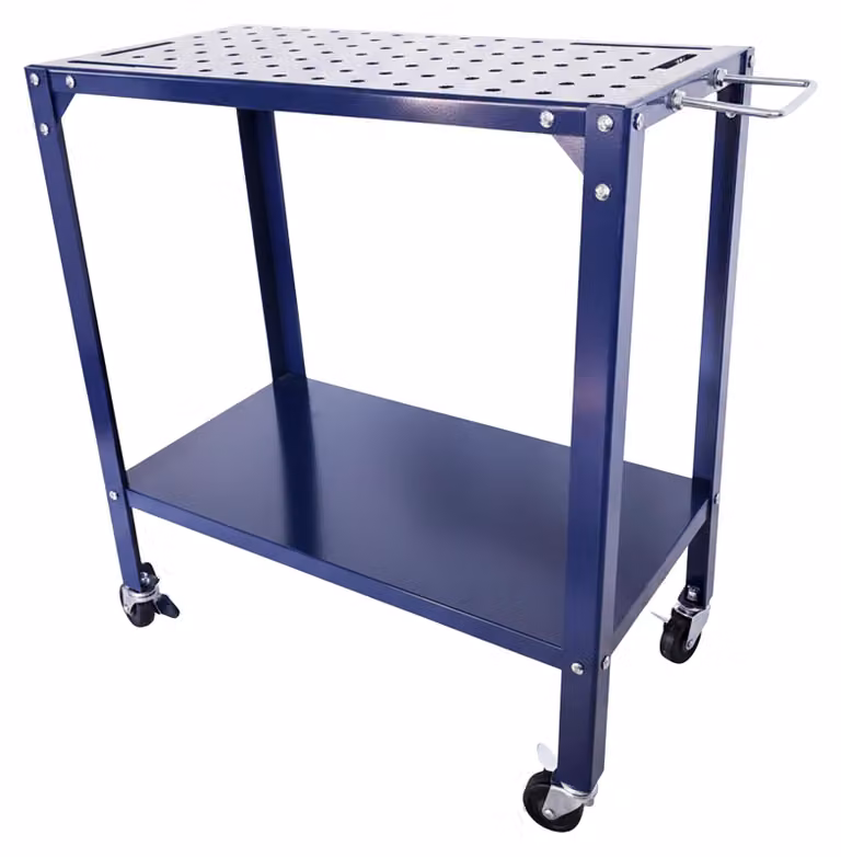 Tavolo da lavoro mobile con struttura robusta, colore blu