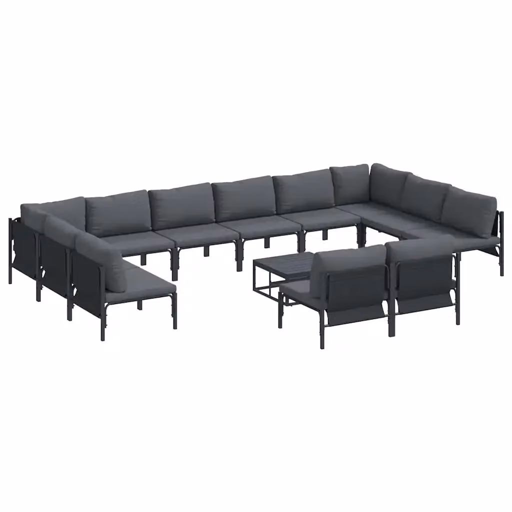 Set Divano da Giardino Moderno vidaXL a Forma a L con Tavolino e Cuscini, Acciaio Verniciato Antracite e Nero – 2