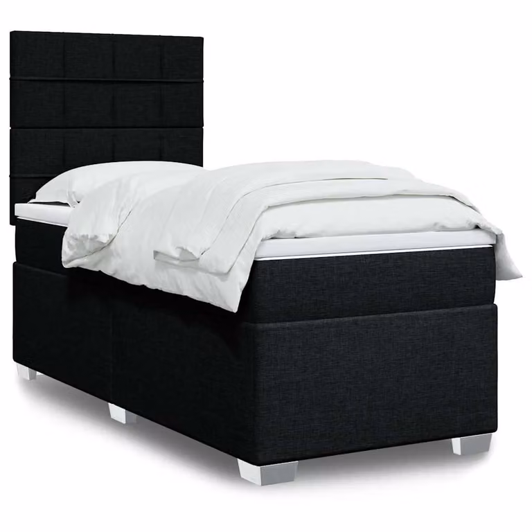 vidaXL Letto Ibrido con Materasso e Giroletto a Molle in Tessuto Nero L/P/H: 90 x 190 cm