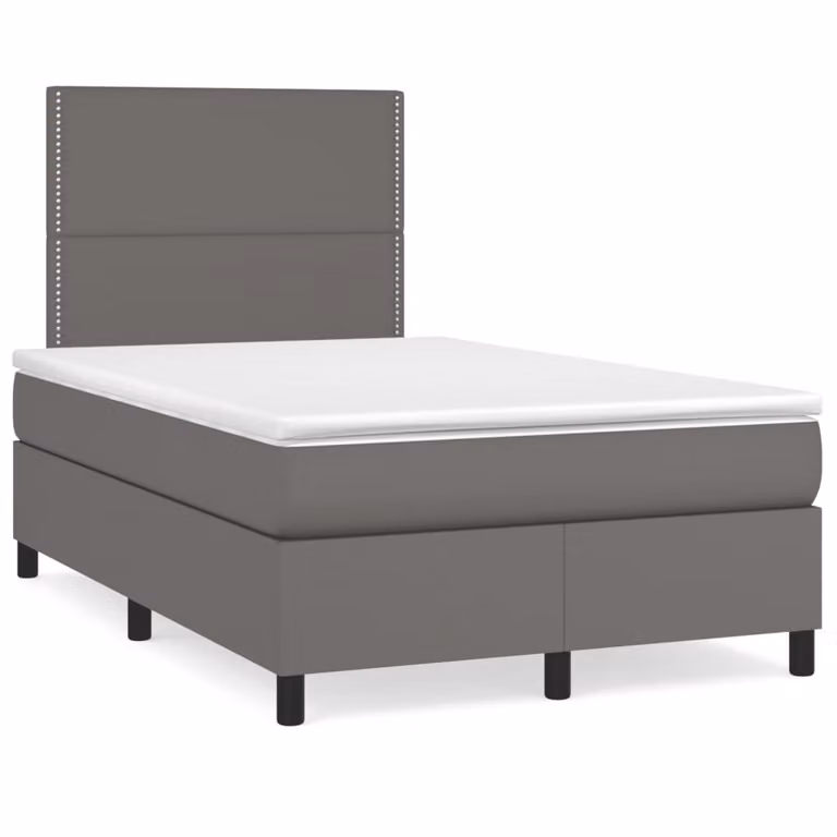 vidaXL Giroletto a Molle con Materasso Ibrido in Similpelle Grigio e Bianco, L/P/H: 120 x 200 x 123 cm