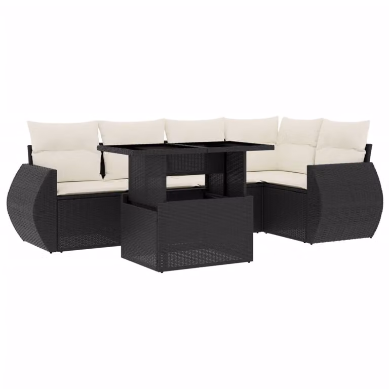 Set Divano da Giardino 6 pz con Cuscini Nero in Polyrattan
