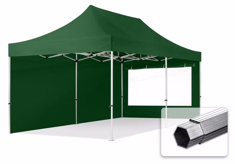 TOOLPORT 3x6m gazebo pieghevole PES con laterali (panoramiche), PROFESSIONAL alluminio, verde scuro