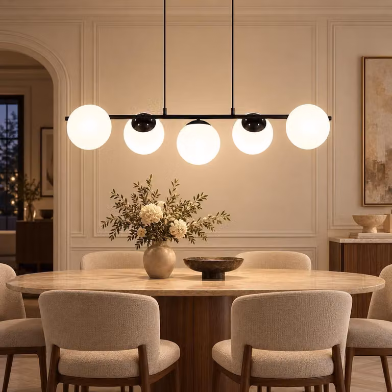 Lampada a sospensione ZMH, ideale per tavoli da pranzo, lampada a sospensione in vetro, lampada a sospensione a 5 luci, attacco E27, altezza regolabile (150 cm), design creativo, adatta per sala da pranzo, soggiorno o bancone bar, colore nero