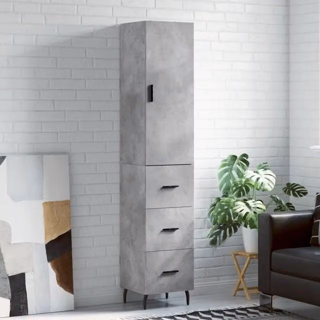 Credenza Buffet Armadio da Cucina Design Mania Grigio L: 34,5 cm, P: 34 cm, H: 180 cm in Legno e Metallo – 1
