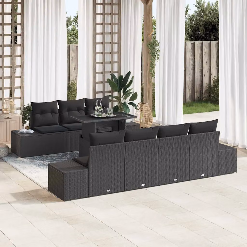 Set Divano da Giardino vidaXL 8 Pezzi con Tavolino e Cuscini Nero – 1