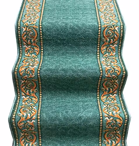 emmevi Tappeto Scala Gradini Design Barocco Passatoia Entrata Antiscivolo MOD.Picasso Dis_22 67X1000 Verde