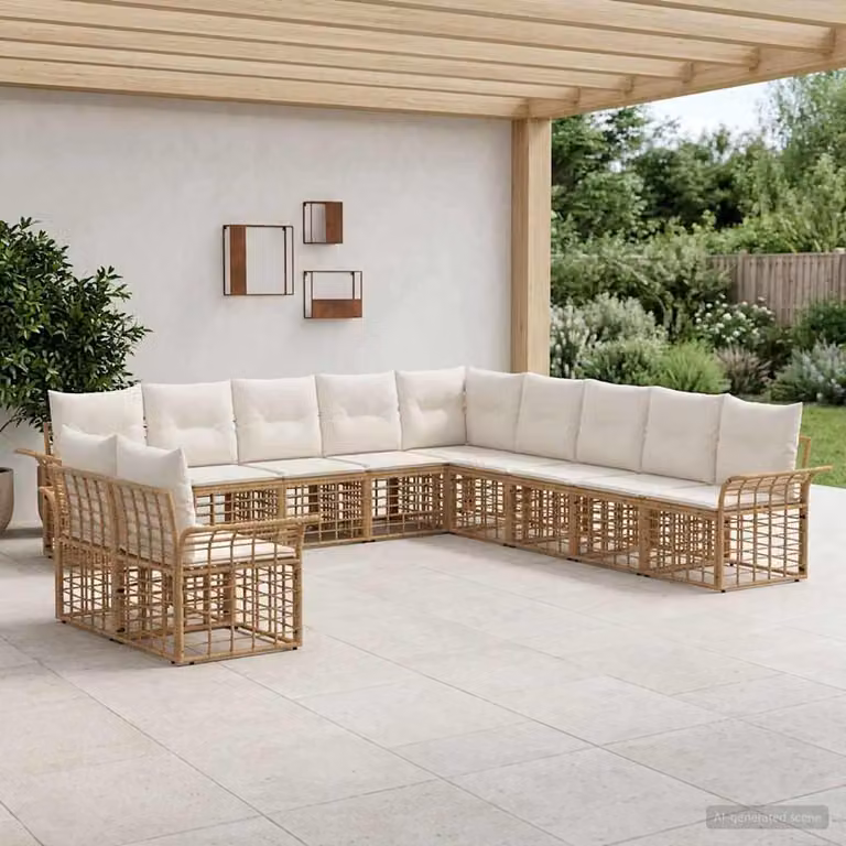 Maison Exclusive - Set da esterno per divano, composto da 11 pezzi. Tessuto in poliestere, naturale e color crema