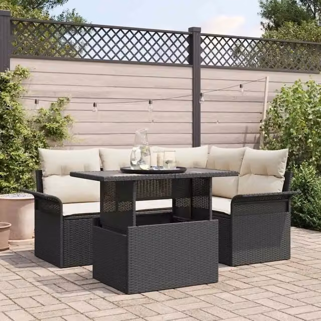 Set Divano da Giardino 5 pz Nero polyrattan 3348273