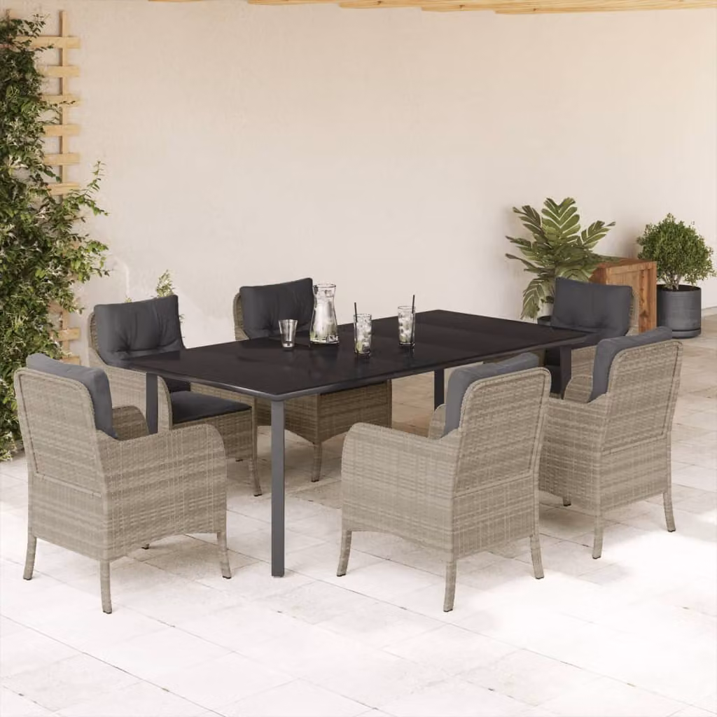 Set da pranzo da giardino vidaXL in polyrattan e vetro con 7 pezzi colore grigio antracite – 1