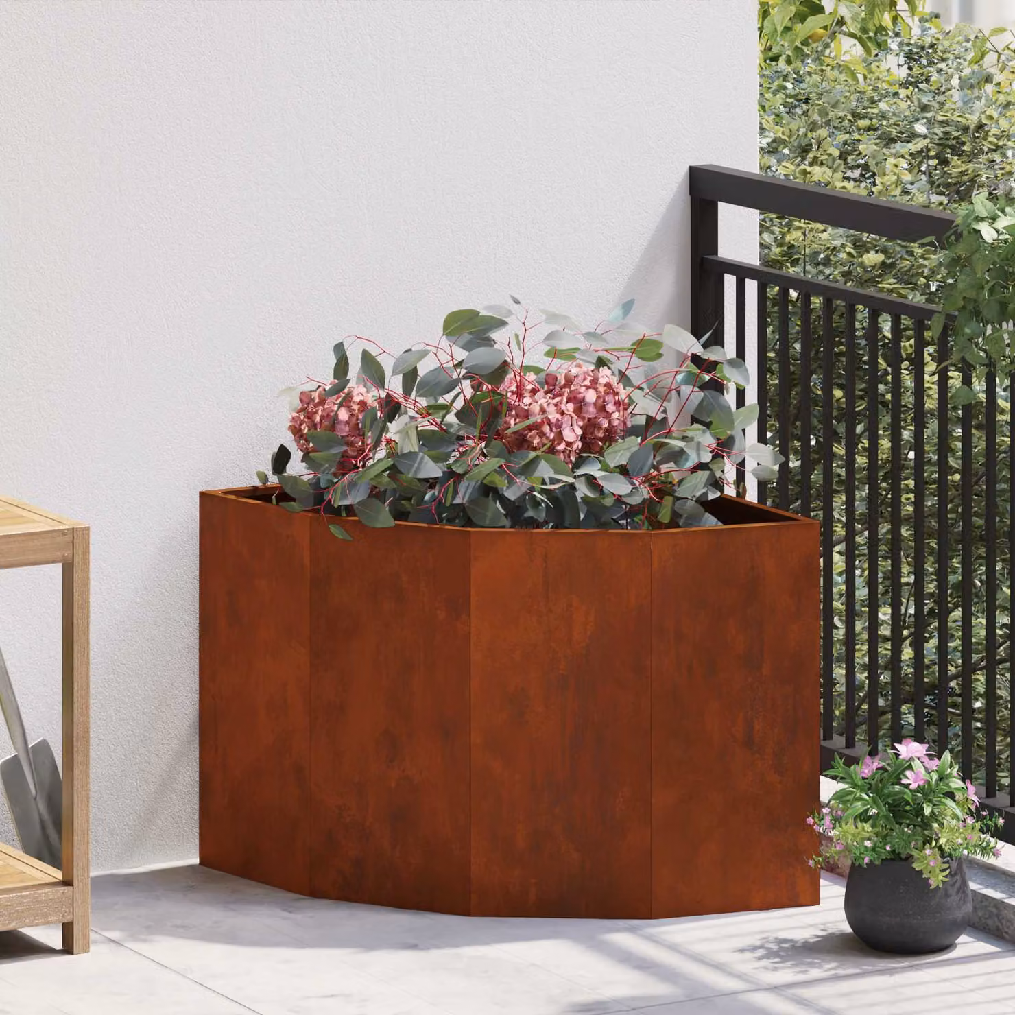 Vaso d'angolo vidaXL in acciaio corten color marrone L: 60 cm, P: 60 cm, H: 50 cm