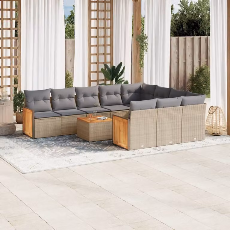 Maison Exclusive - Set da giardino 11 pezzi con cuscini in polyrattan beige