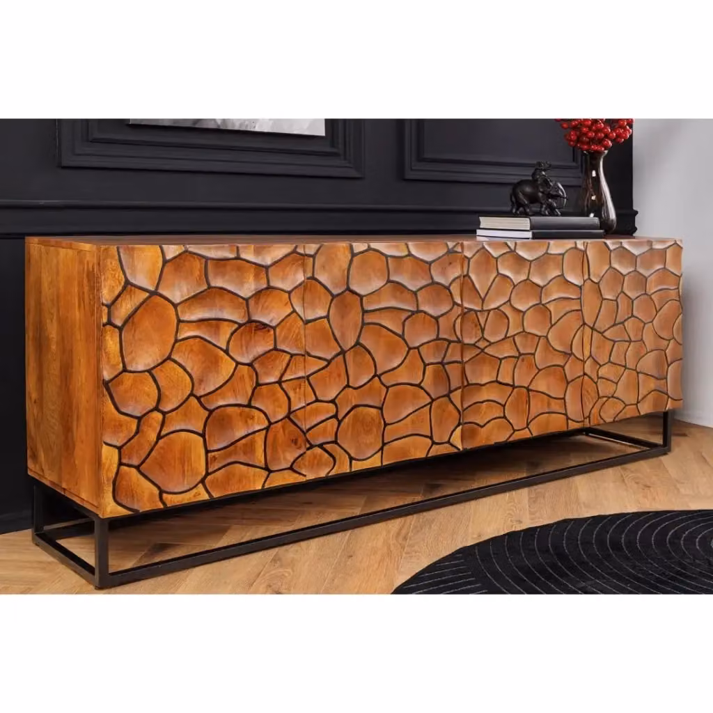 Buffet TERRAKAN Meublorama in legno di mango marrone con dettagli neri e design moderno 3D – 2