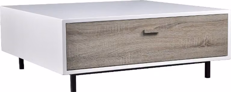 Tavolino Casa Padrino, bianco/color naturale, 90 x 90 x 35 cm - Tavolino da divano laccato, realizzato a mano, con cassetto in legno