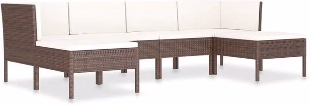 Set di mobili da giardino Outsunny composto da 6 pezzi con cuscini in tessuto, struttura in metallo e design moderno a forma di L in resina intrecciata marrone e bianca