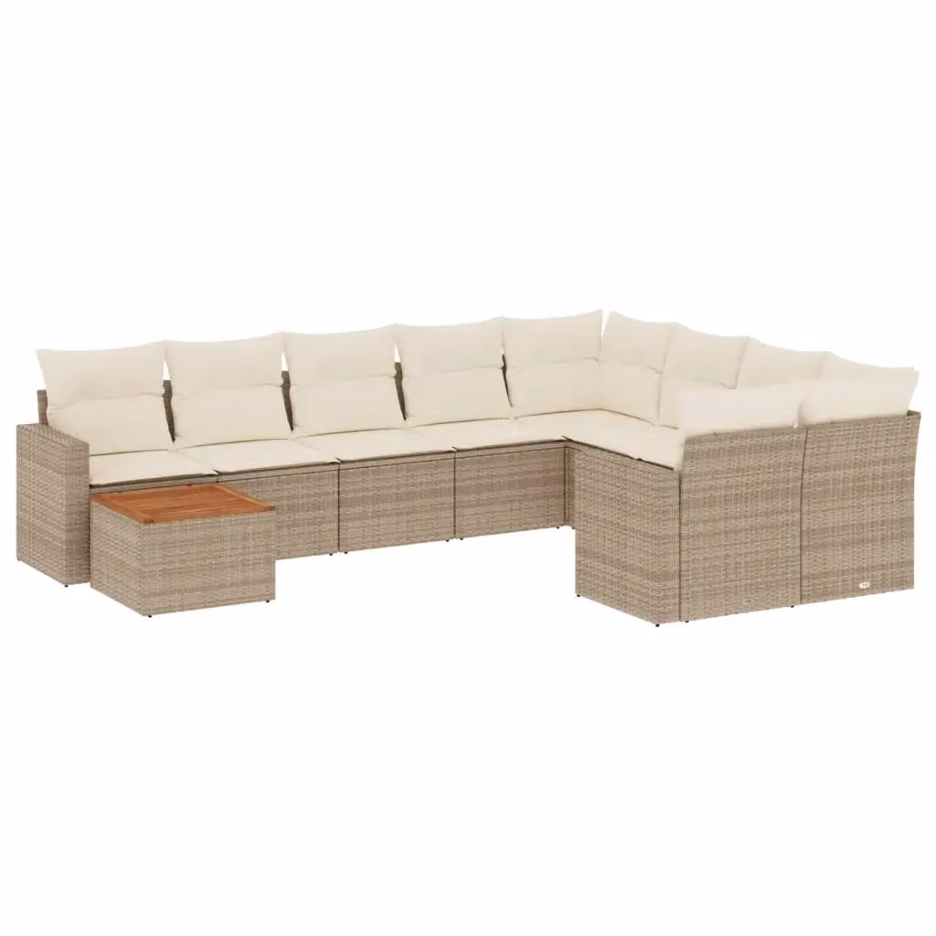 Set Divano da Giardino vidaXL 10 pz in Polyrattan con Cuscini Beige e Tavolino da Esterno – 2