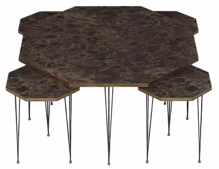 Holz Couchtisch mit Beistelltischen Braun Elegant Modern