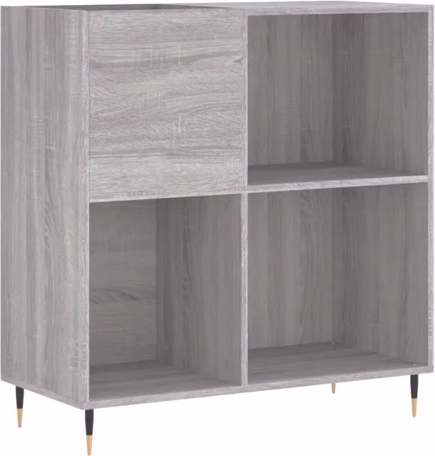 Mobile porta dischi pratico e classico 84,5 x 38 x 89 cm con ampio spazio contenitivo stile industriale realizzato in legno ingegnerizzato Sonoma grigio 02_0049165