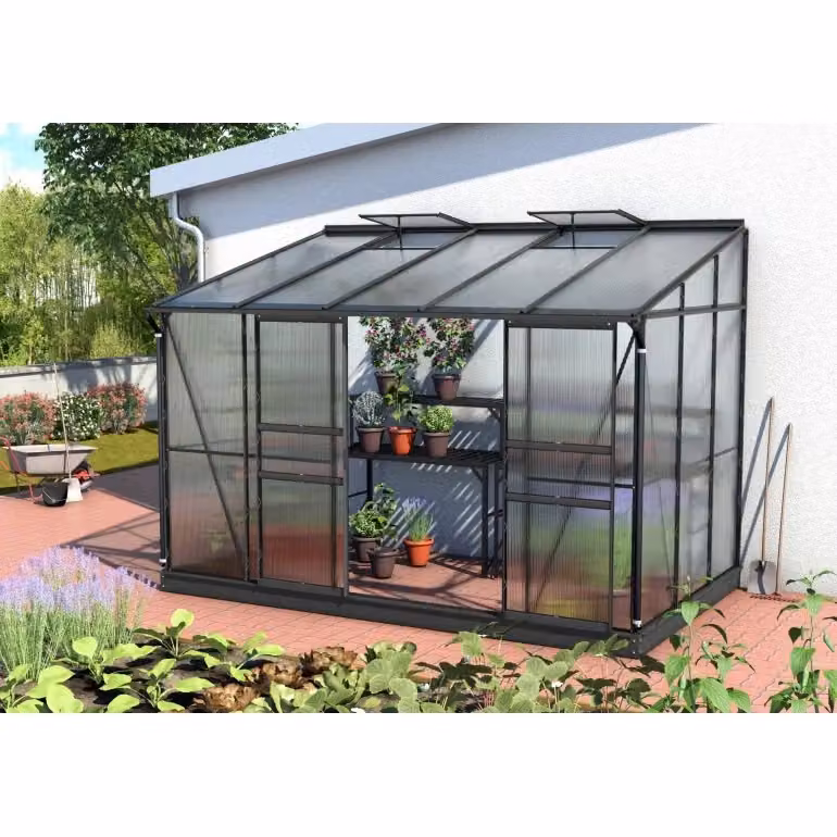 Serra addossata Vitavia Ida 6500 in alluminio nero e policarbonato alveolare da 6 mm, L: 201 cm, P: 324 cm, H: 222 cm – 2