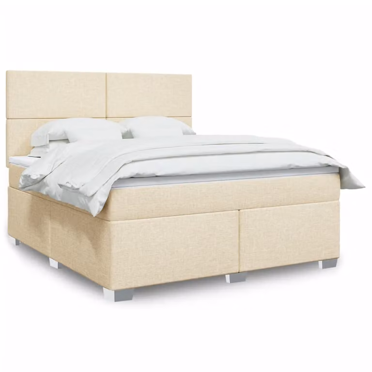 vidaXL Letto a Molle con Materasso in Tessuto Beige e Bianco L/P: 180 x 200 cm