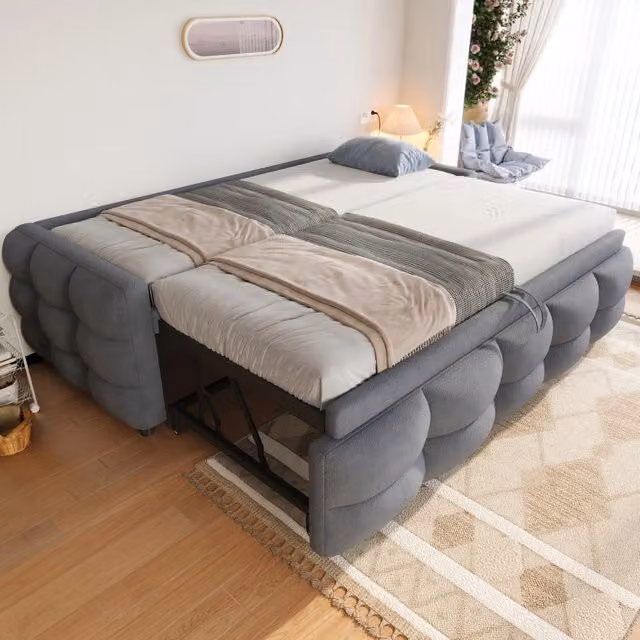 Letto estraibile OKWISH imbottito in tessuto grigio, L/P/H: 190 x 90 x 30 cm