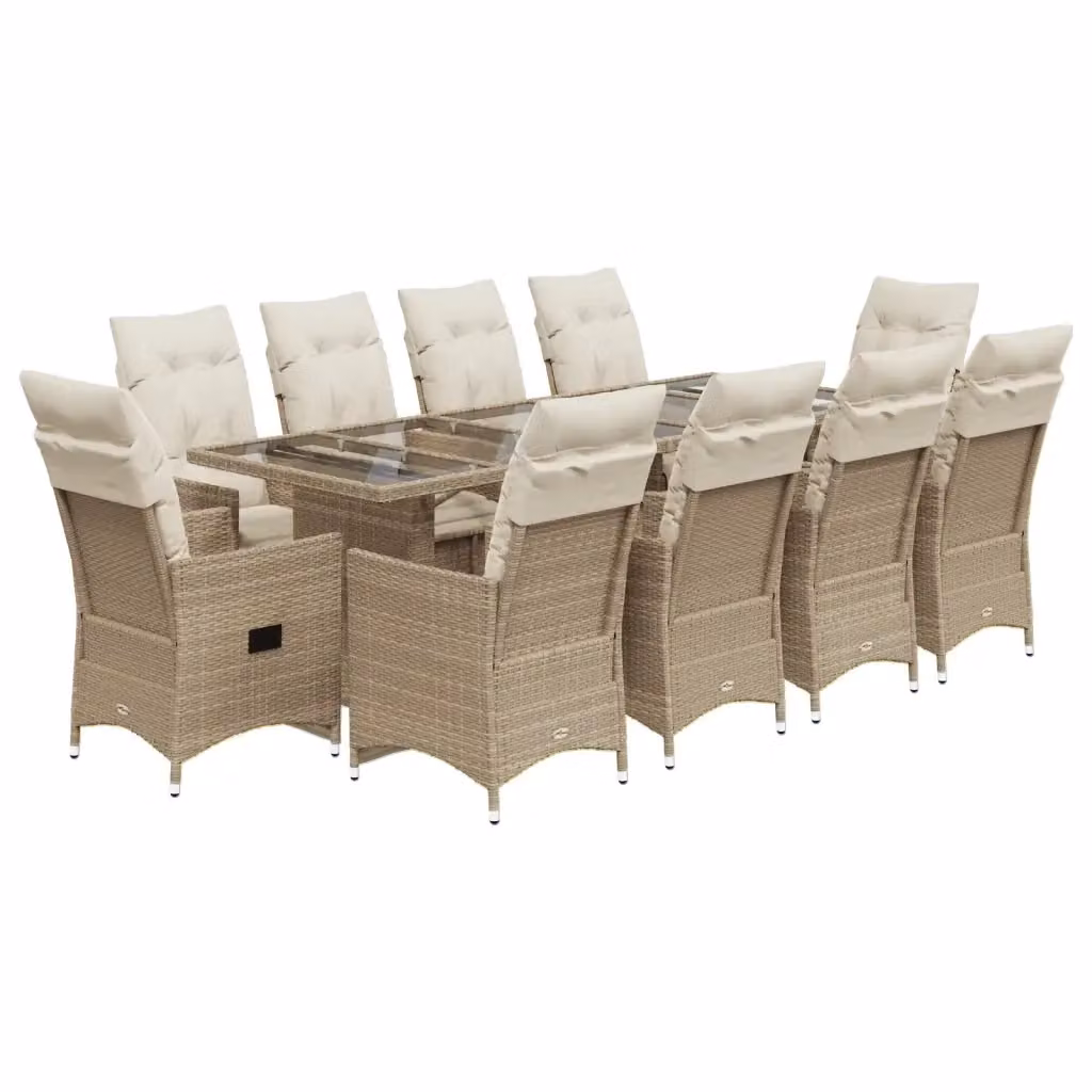 Set Bistrò da Giardino vidaXL in Polyrattan Beige e Bianco con 11 Pezzi e Cuscini – 2