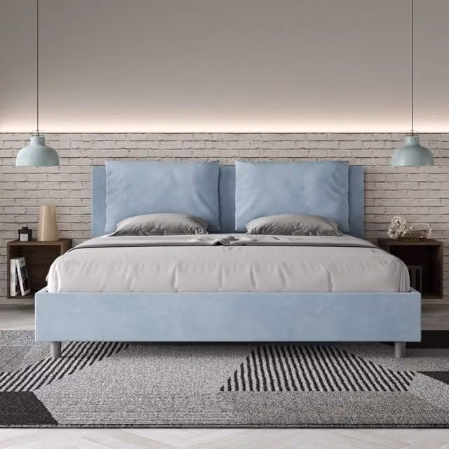 Letto matrimoniale king size Antea Ityhome con rete imbottita in microfibra azzurro L/P: 190 x 190 cm