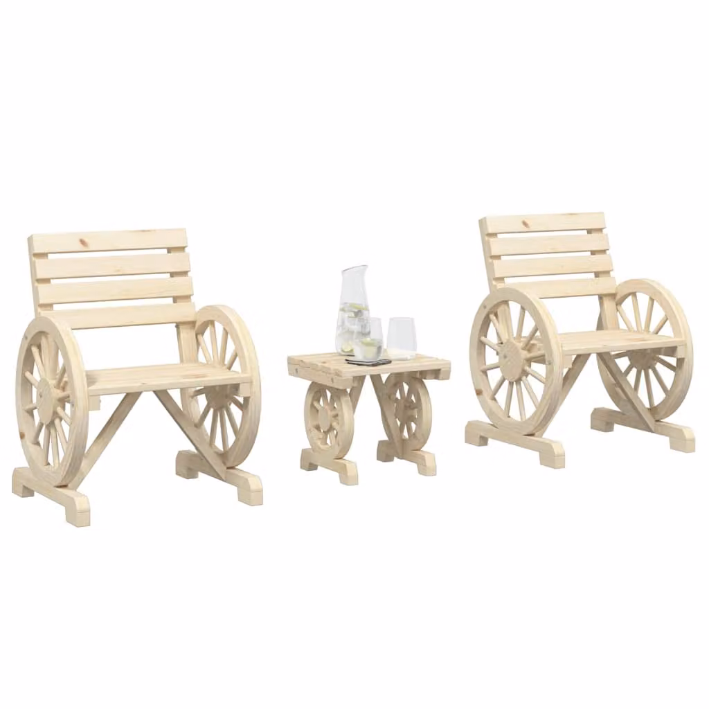 vidaXL Set Salotto da Giardino 3 pz in Legno Massello di Abete Marrone con Cuscini