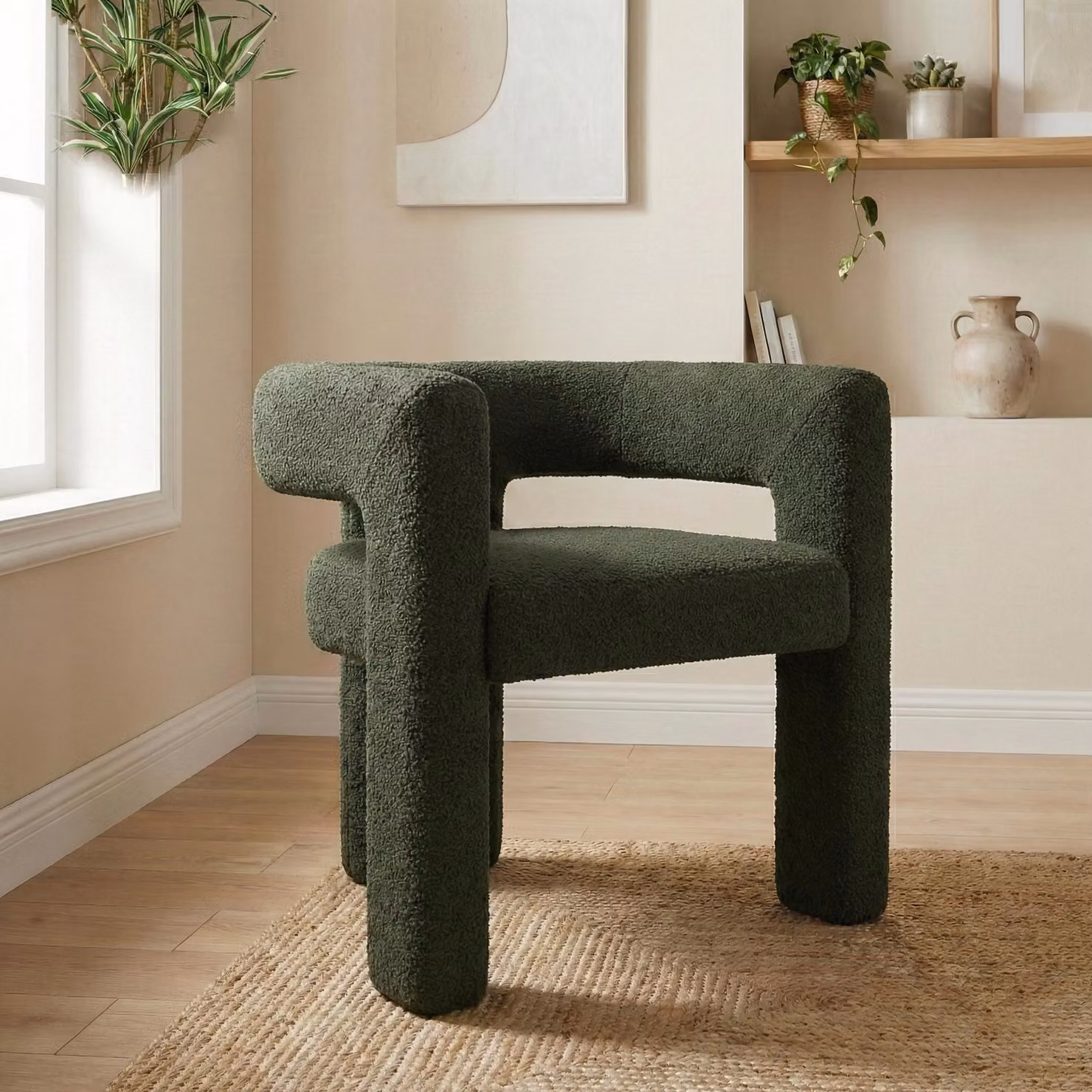 LVHOM Sedia imbottita con braccioli, sedia da sala da pranzo in tessuto bouclé, sedia da soggiorno sedia da cucina con schienale, verde