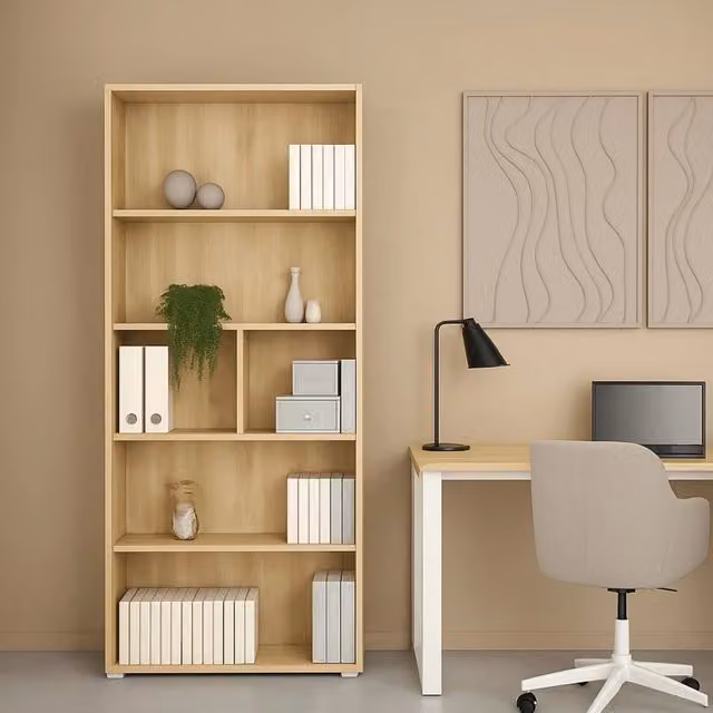 Libreria Moderna DMORA in Rovere, Mobile Scaffale per Soggiorno e Ufficio, L 80 cm x P 34,3 cm x H 204,7 cm