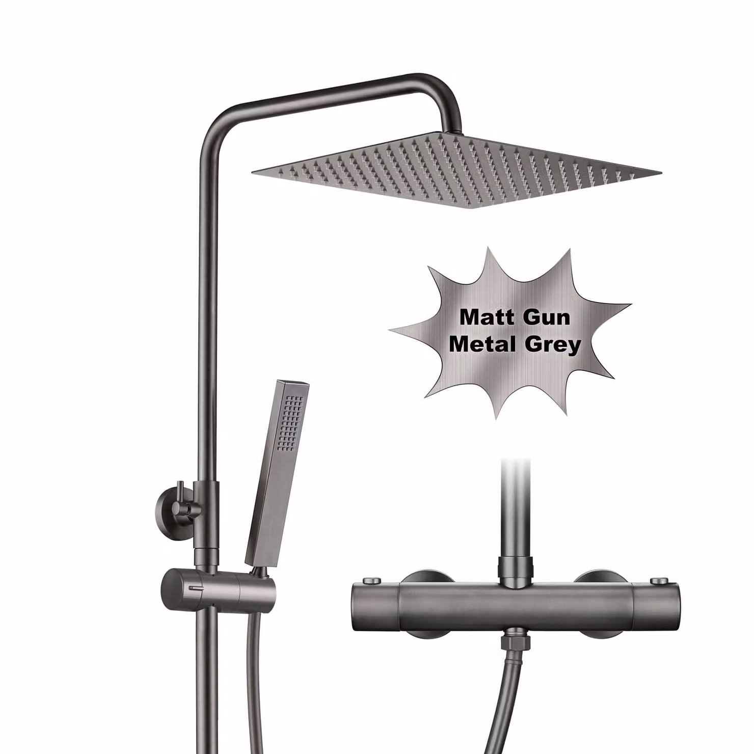 JOHO Acciaio Inox con Miscelatore Colonna Doccia RubinettoTermostatico Altezza Regolabile Bagno Set Pioggia Soffione Doccetta Grigio Fucile 25×25cm