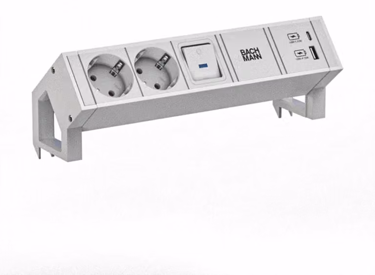BACHMANN DESK2 bianco 2xCEE7/3 1xUSB A/C 22W 0,2m GST18