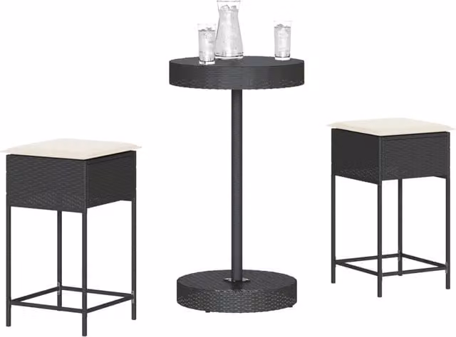 Set Bar da Giardino 3 pz con Cuscini in Polyrattan Nero 3261441