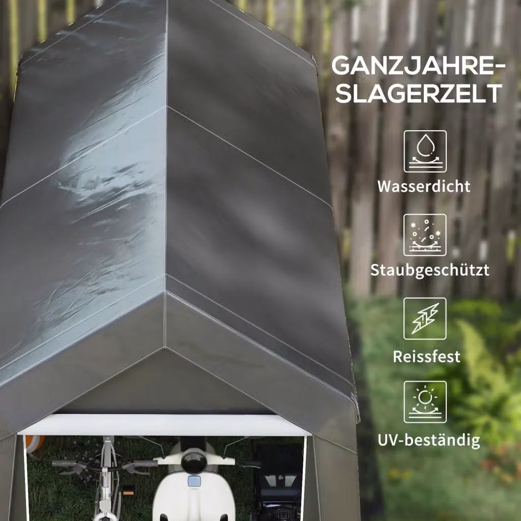 Carport REDOM con tenda e finestra in acciaio galvanizzato grigio, L: 360 cm, P: 210 cm, H: 235 cm – 2