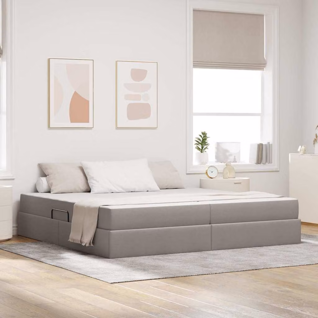 Letto con contenitore e materasso Talpa vidaXL in tessuto, L/P/H: 200 x 200 x 280 cm, Grigio/Marrone