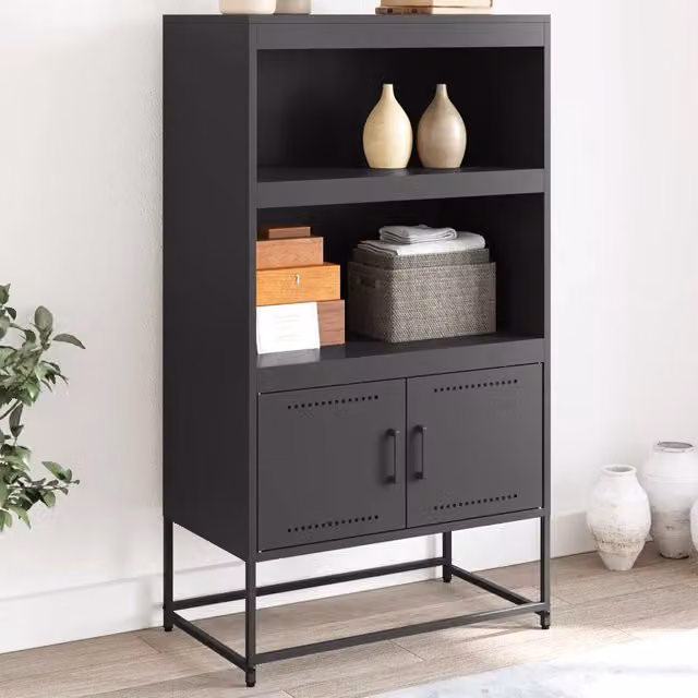 Credenza Buffet Design Mania in Metallo Nero Opaco con Ante a Battente, L: 68,5 cm, P: 38,5 cm, H: 123,5 cm