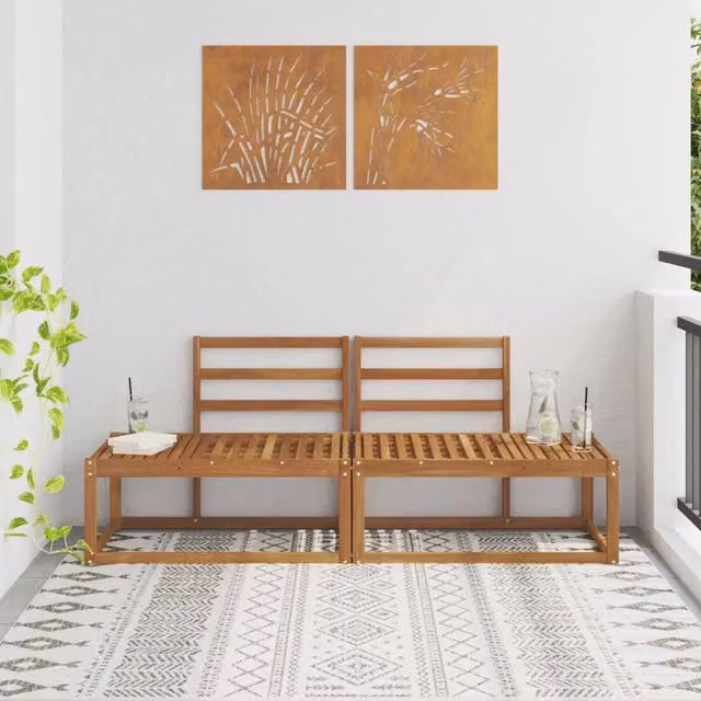 Set di divano da esterno 2 pezzi vidaXL in legno di acacia marrone con cuscini inclusi L: 182,5 cm, P: 63 cm, H: 73 cm – 1