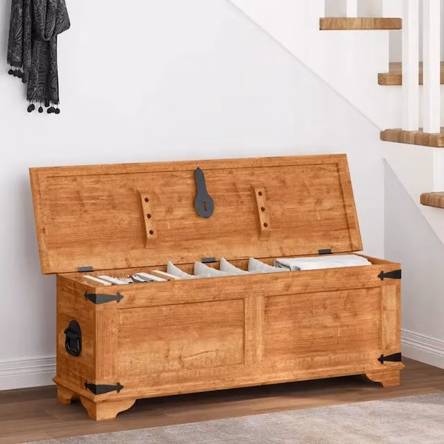Cassapanca di stoccaggio in legno di mango color marrone con finitura cerata Design Mania