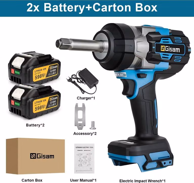 Avvitatore a impatto a batteria - Senza spazzole - Attacco quadrato da 1,27 cm - Coppia elevata: 2800 Nm - Senza fili - 2 batterie - Scatola di cartone - Incudine allungata - Arancione