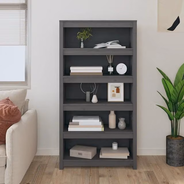 Libreria-Scaffale Design Mania in Legno Massello di Pino Grigia L: 80 cm, P: 35 cm, H: 154 cm – 1