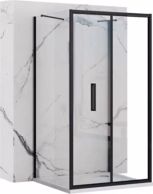 Cabina Doccia Walk In Angolare Rapid Fold con Vetro e Trattamento Easy Clean, Colore Nero, L 90 cm x P 100 cm