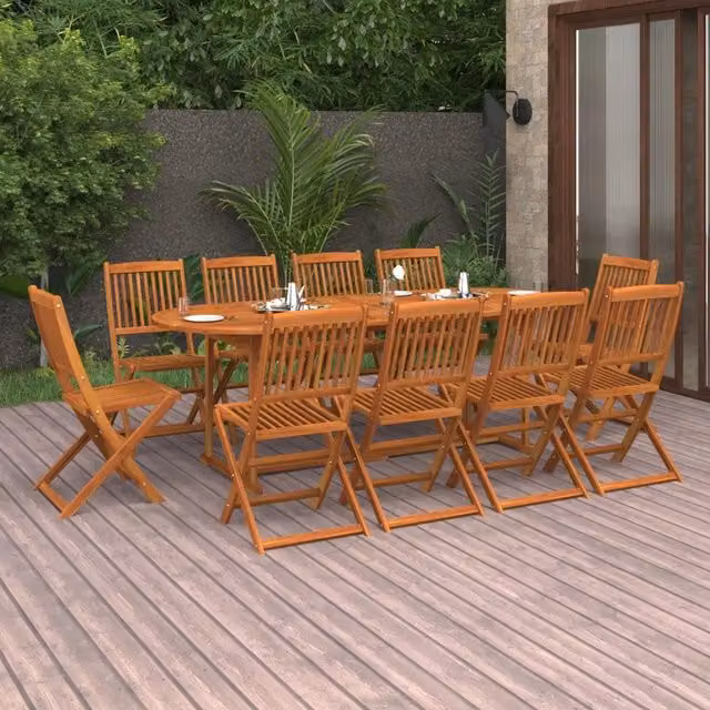 Set da pranzo da giardino vidaXL in legno di acacia marrone, 11 pezzi, L: 220 cm, P: 90 cm, H: 75 cm – 1
