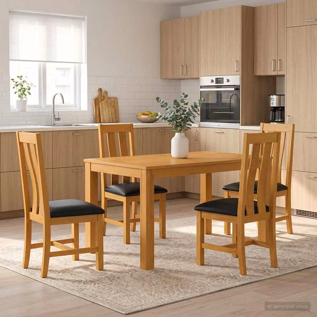 Set da pranzo moderno vidaXL in legno di quercia composto da 5 pezzi, colore nero e marrone, tavolo rettangolare e sedie