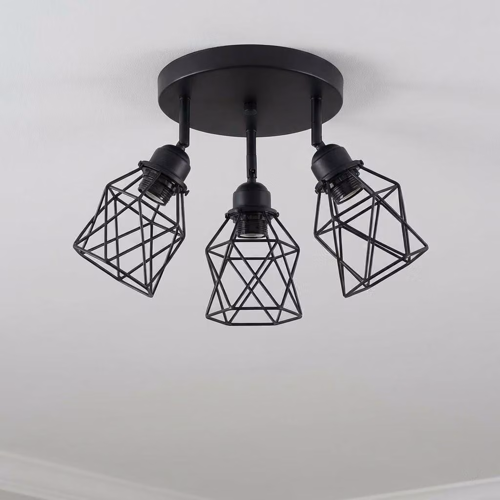Lampada da soffitto a LED nera 25 cm E27 faretto da soffitto rotondo a 3 luci in metallo 360° lampada moderna per soggiorno, cucina, corridoio, sala da pranzo [senza lampadina]