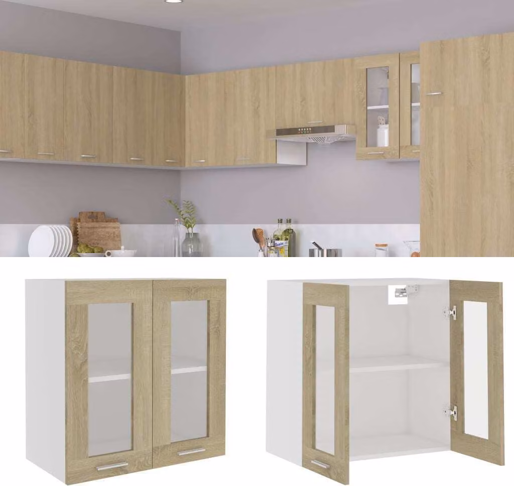 The Living Store Vetrinetta sospesa rovere Sonoma 60x31x60 cm materiale legno