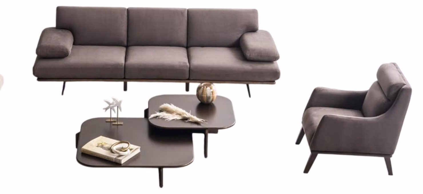 Hochwertige Graue Couchgarnitur Eleganter Sessel Couchtisch 3tlg