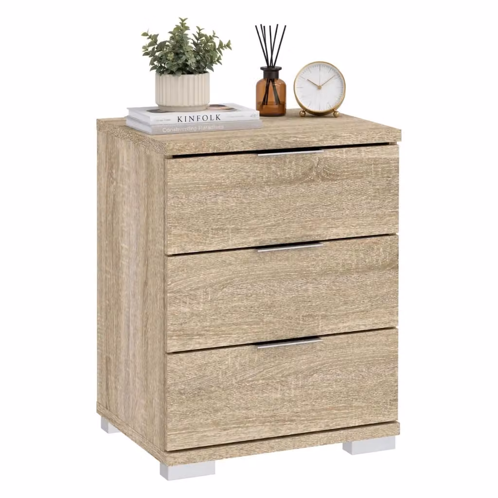 Cassettiera DMORA Laharo con 3 cassetti in legno color rovere marrone L: 46 cm, P: 42 cm, H: 61 cm – 2